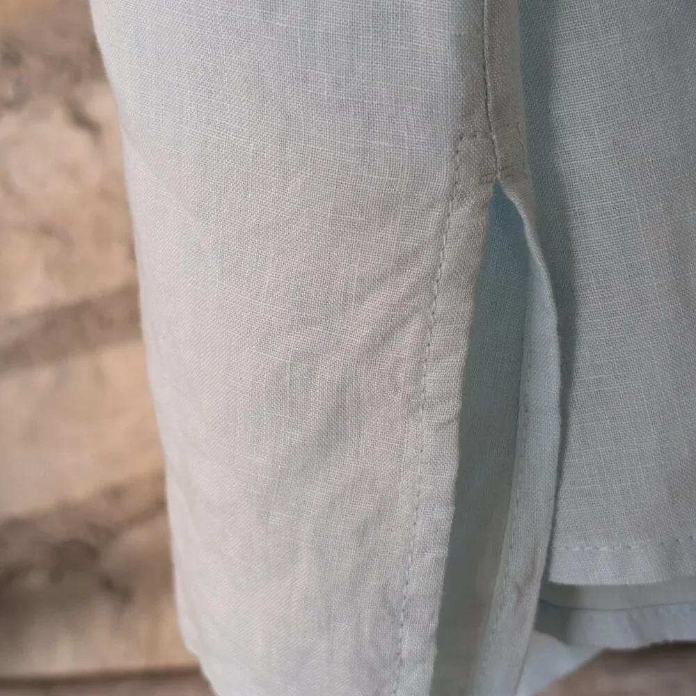 Eileen Fisher Organic Linen Band Collar Short-Sleeve Shirt Pale Aqua Size 1X - Picture 7 of 10